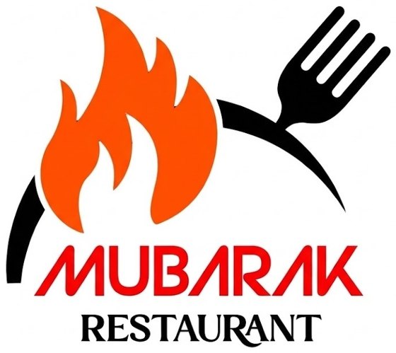 Resto Mubarak Restaurant logo with flame and fork